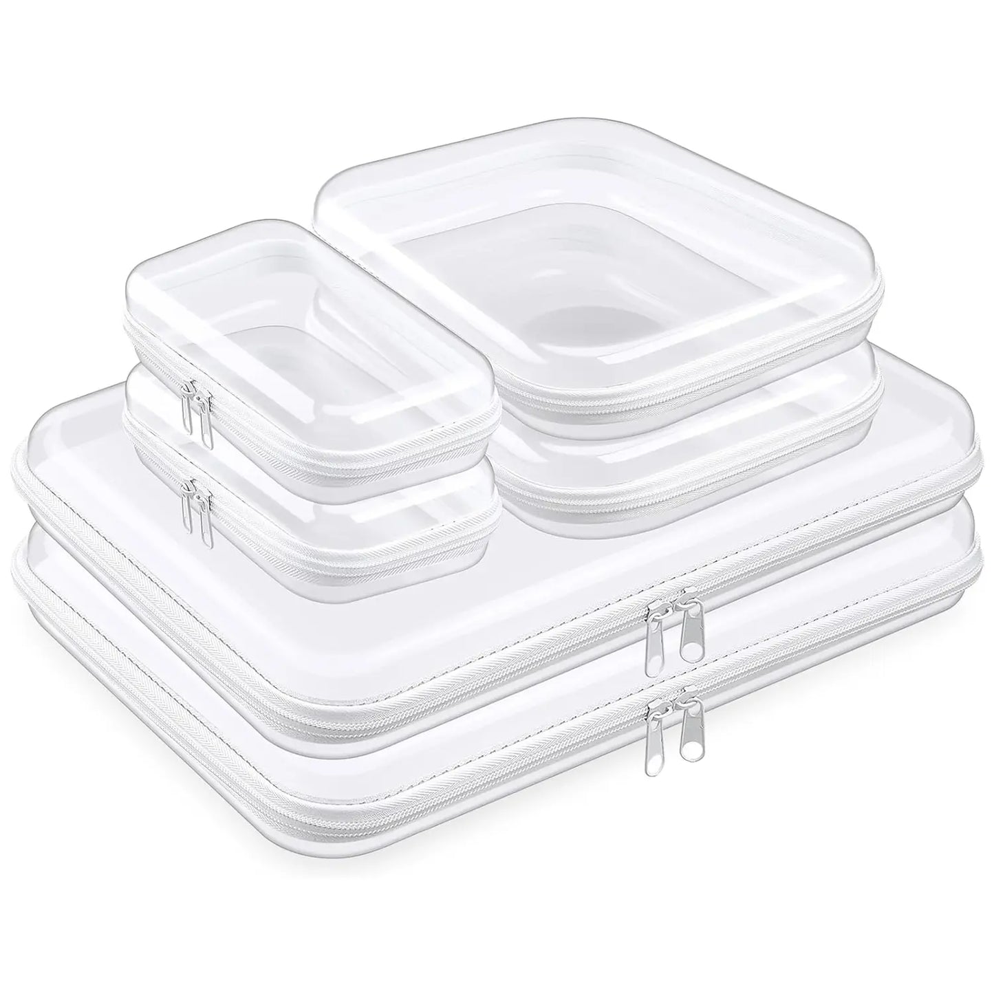 6 Pcs Clear Hard Zipper Case Hard Plastic Zipper Pouches Transparent Makeup Bag Pencil Pouches for Travel Snacks Christmas Trinket Storage Organizer Box(Clear,Three Sizes)