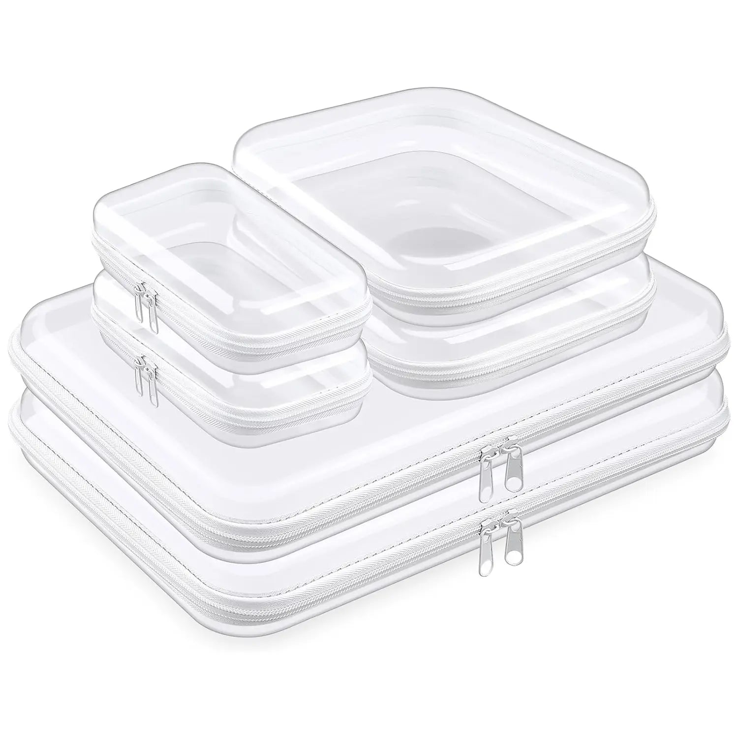 6 Pcs Clear Hard Zipper Case Hard Plastic Zipper Pouches Transparent Makeup Bag Pencil Pouches for Travel Snacks Christmas Trinket Storage Organizer Box(Clear,Three Sizes)