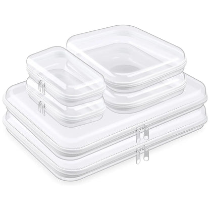 6 Pcs Clear Hard Zipper Case Hard Plastic Zipper Pouches Transparent Makeup Bag Pencil Pouches for Travel Snacks Christmas Trinket Storage Organizer Box(Clear,Three Sizes)