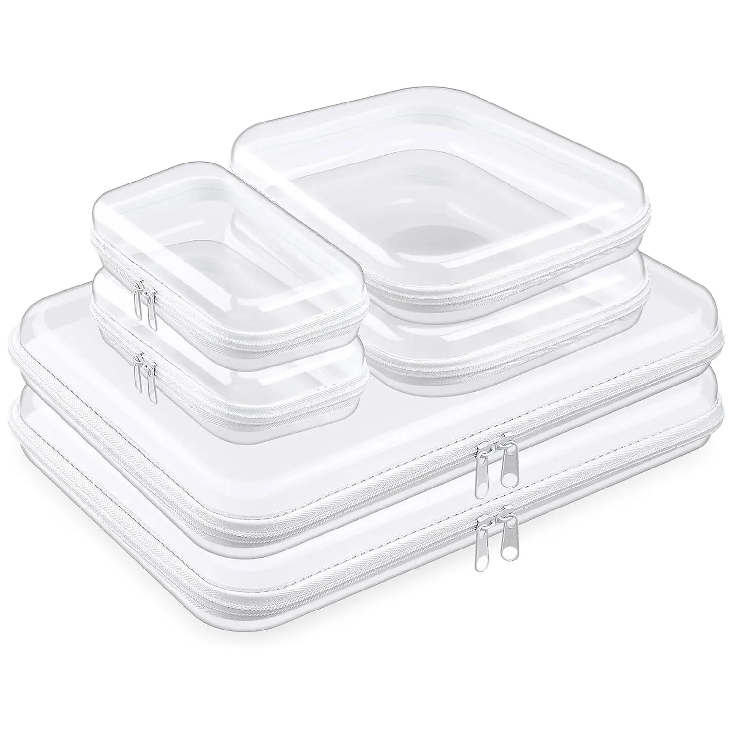 6 Pcs Clear Hard Zipper Case Hard Plastic Zipper Pouches Transparent Makeup Bag Pencil Pouches for Travel Snacks Christmas Trinket Storage Organizer Box(Clear,Three Sizes)