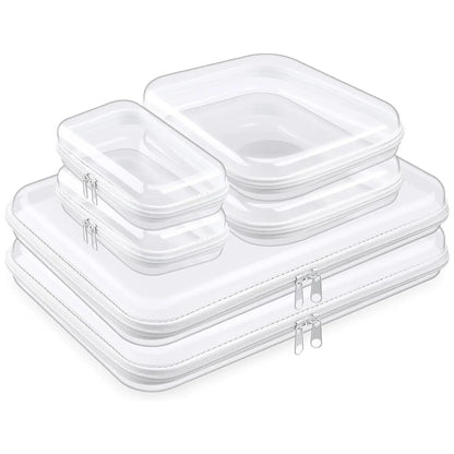 6 Pcs Clear Hard Zipper Case Hard Plastic Zipper Pouches Transparent Makeup Bag Pencil Pouches for Travel Snacks Christmas Trinket Storage Organizer Box(Clear,Three Sizes)
