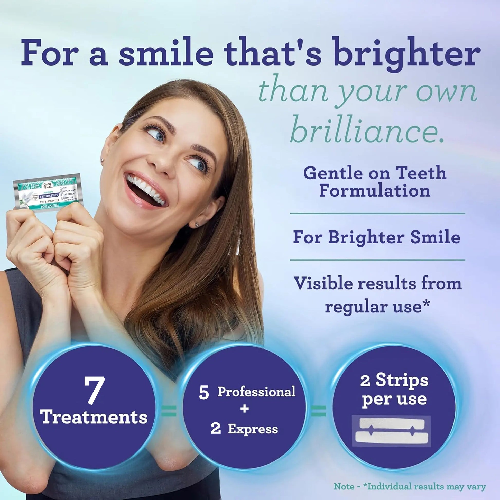 Gurunanda Whitening Strips, 7-Day Treatment (7 Packets - 2 Strips per Pack) - Non-Slip, Dry Strip Technology