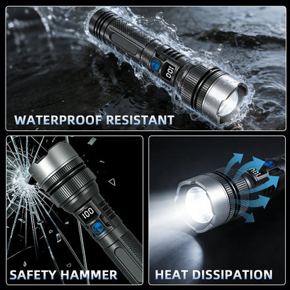 2-In-1 Strong Flashlight (Power Bank), Digital Display Ofpower, Rechargeable, Zoomable,, X4Waterproof,Adjustable Brightness Flash Light for Outdoor, Emergency,Camping Accessories, Black Tiktokshopspringglowup