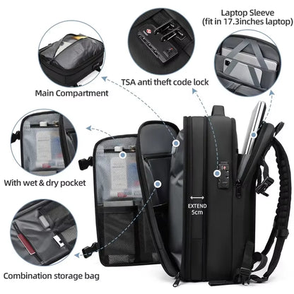 Men Travel Backpack Vacuum Compression Laptop Backpack 17 Inch Extended Large Capacity School Backpack Hiking Business Backpack