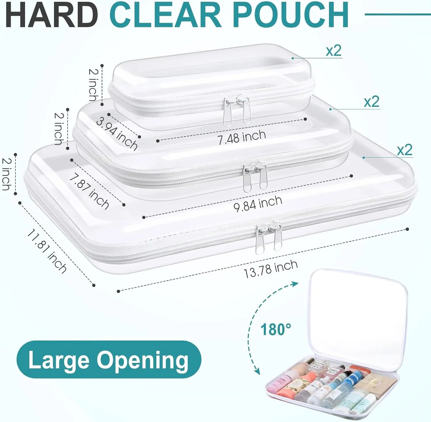 6 Pcs Clear Hard Zipper Case Hard Plastic Zipper Pouches Transparent Makeup Bag Pencil Pouches for Travel Snacks Christmas Trinket Storage Organizer Box(Clear,Three Sizes)