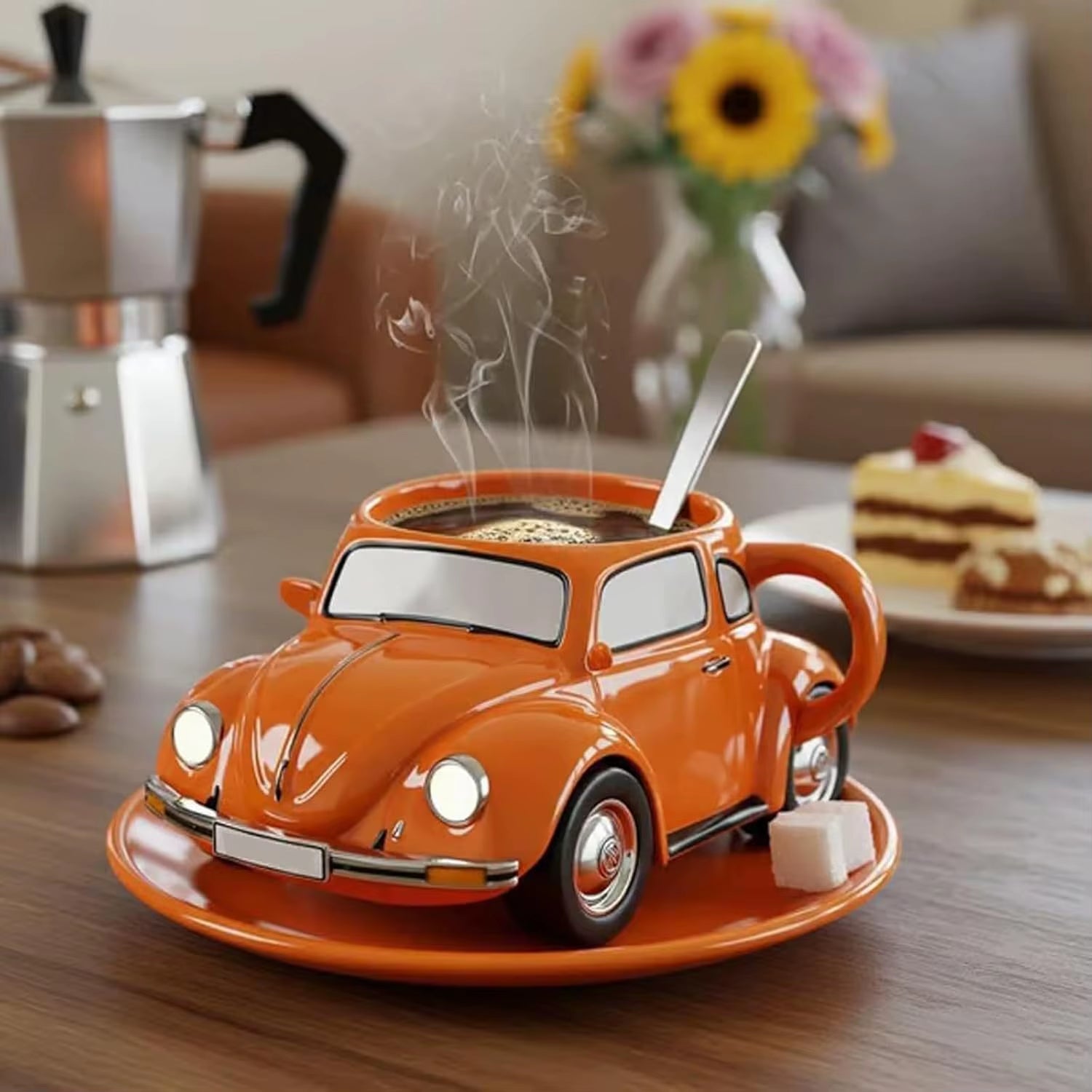 Beetle Shaped Coffee Mug, Handmade Novelty Fun Imaginative Beetle Car Shape Coffee Cup, Creative Gift for Beetle Lovers Suitable