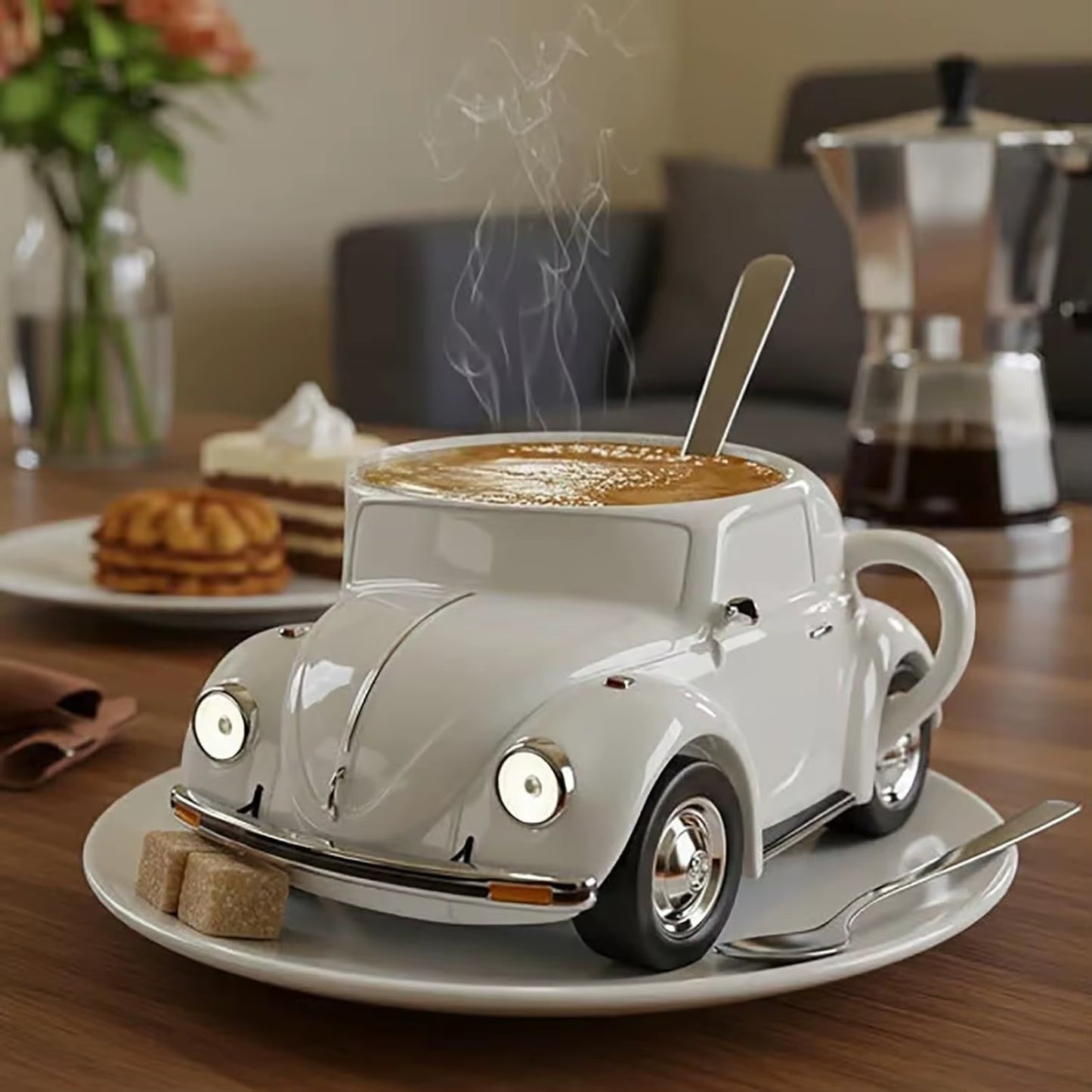 Beetle Shaped Coffee Mug, Handmade Novelty Fun Imaginative Beetle Car Shape Coffee Cup, Creative Gift for Beetle Lovers Suitable