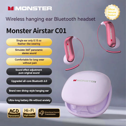 Monster Ear Buds - Bluetooth Headphones with Zero‑Gravity Titanium Ear‑Hook Design, Noise Isolation, 145H Playtime Wireless Earbuds Headset Bluetooth 6.0, IPX5 Waterproof & Sweatproof, Ideal for Travel & Electronic Gifts for Men and Women