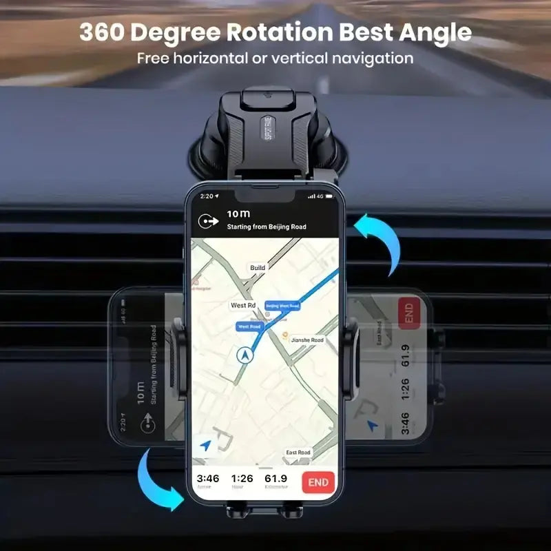 Phone Holder Mount for Car [Strong Suction] Hands-Free Universal Cell Phone Mounts For, 360° Rotation Extendable Mobile Car Holder for Smartphones