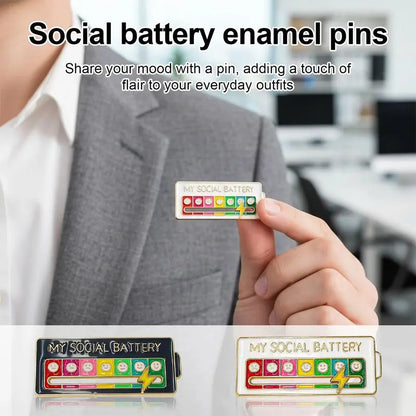 2 Pack Social Battery Slider Pin - Interactive Mood Pin for Introverts, My Battery Mood Creative Lapel Pin, Fun Enamel Emotional Pin 14 Days a Week - Novelty Accessories & Cute Gifts for Friends