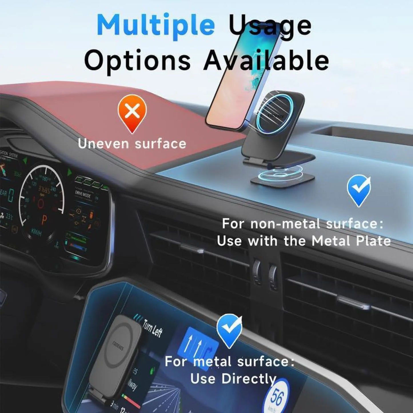 New Model Car Phone Holder: Foldable Magnetic Anti-Shake Navigation Stand, Universal Automotive Mount for Tesla & All Vehicles, Must-Have Driving Accessory with Strong Grip.