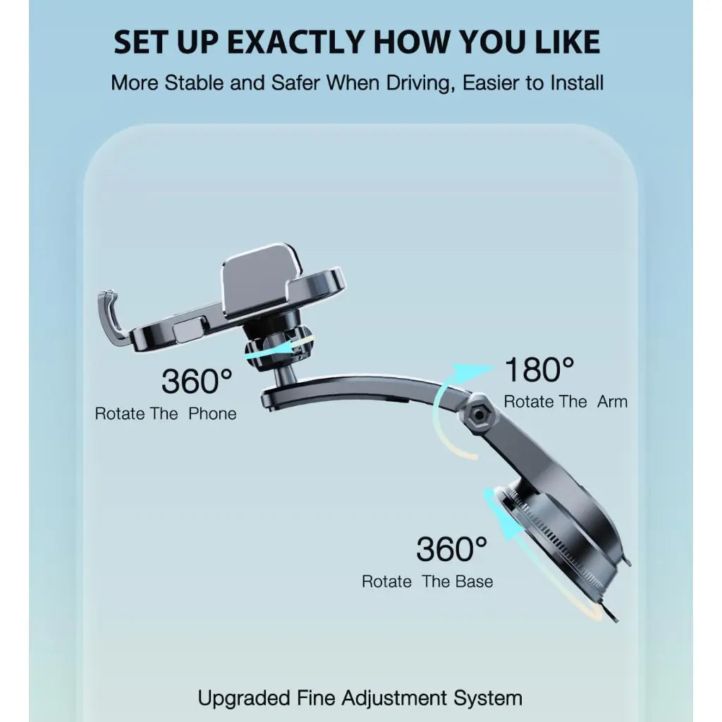 Phone Holder Mount for Car [Strong Suction] Hands-Free Universal Cell Phone Mounts For, 360° Rotation Extendable Mobile Car Holder for Smartphones