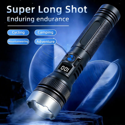 2-In-1 Strong Flashlight (Power Bank), Digital Display Ofpower, Rechargeable, Zoomable,, X4Waterproof,Adjustable Brightness Flash Light for Outdoor, Emergency,Camping Accessories, Black Tiktokshopspringglowup