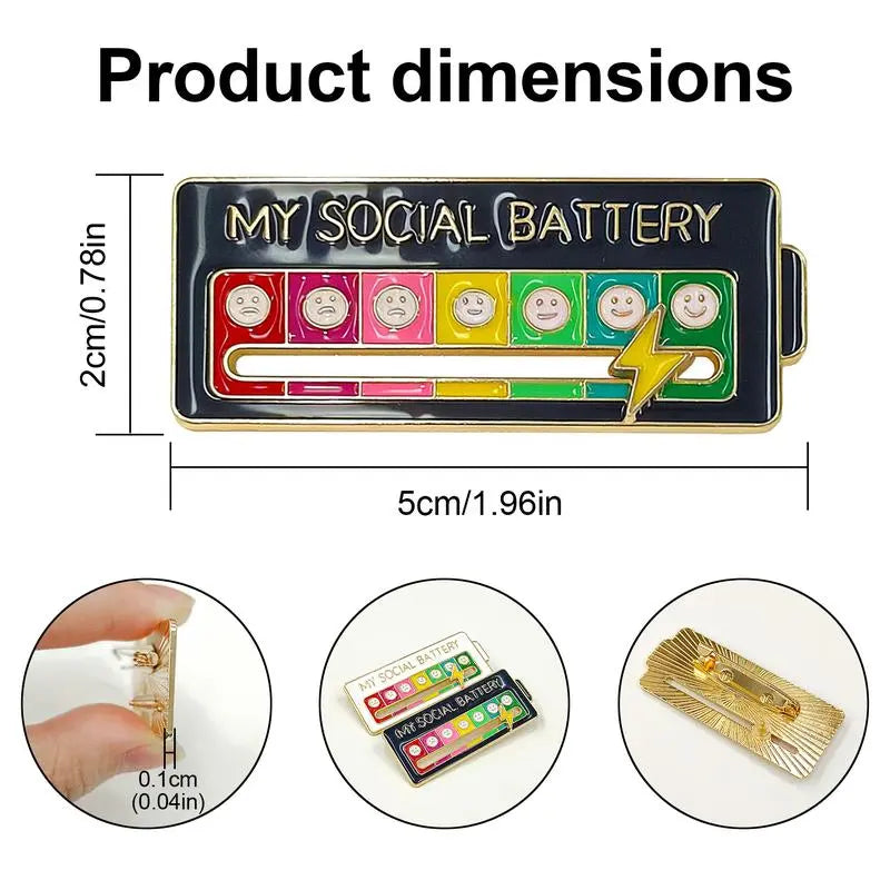 2 Pack Social Battery Slider Pin - Interactive Mood Pin for Introverts, My Battery Mood Creative Lapel Pin, Fun Enamel Emotional Pin 14 Days a Week - Novelty Accessories & Cute Gifts for Friends