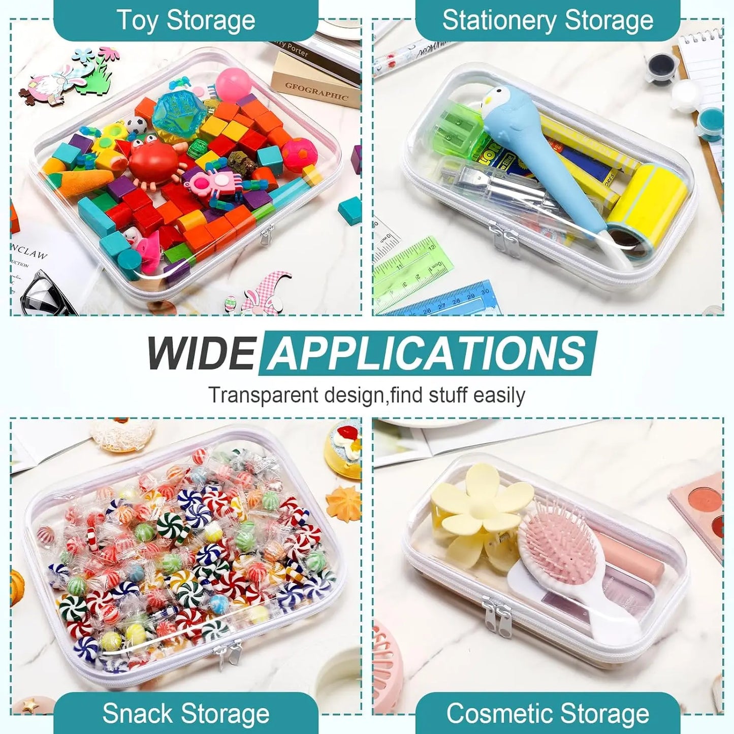 6 Pcs Clear Hard Zipper Case Hard Plastic Zipper Pouches Transparent Makeup Bag Pencil Pouches for Travel Snacks Christmas Trinket Storage Organizer Box(Clear,Three Sizes)