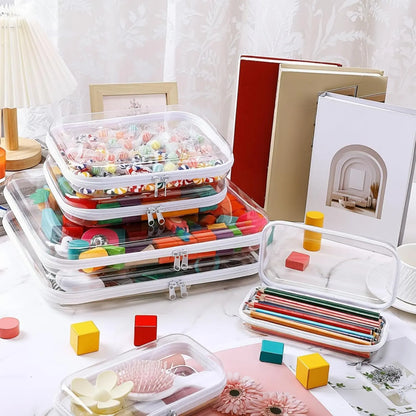 6 Pcs Clear Hard Zipper Case Hard Plastic Zipper Pouches Transparent Makeup Bag Pencil Pouches for Travel Snacks Christmas Trinket Storage Organizer Box(Clear,Three Sizes)
