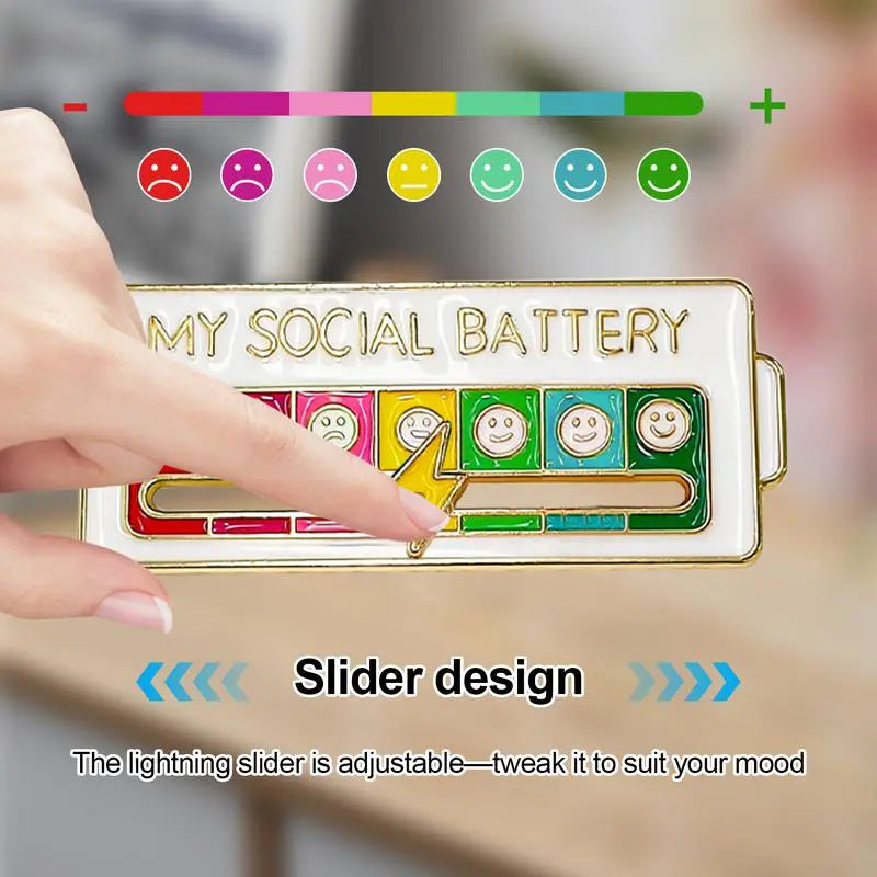 2 Pack Social Battery Slider Pin - Interactive Mood Pin for Introverts, My Battery Mood Creative Lapel Pin, Fun Enamel Emotional Pin 14 Days a Week - Novelty Accessories & Cute Gifts for Friends