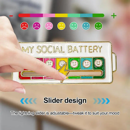 2 Pack Social Battery Slider Pin - Interactive Mood Pin for Introverts, My Battery Mood Creative Lapel Pin, Fun Enamel Emotional Pin 14 Days a Week - Novelty Accessories & Cute Gifts for Friends
