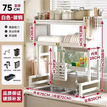 Multi-Functional Kitchen Sink Countertop Organizer Dish Drying Rack with Water Drainage Space-Saving Storage Essential