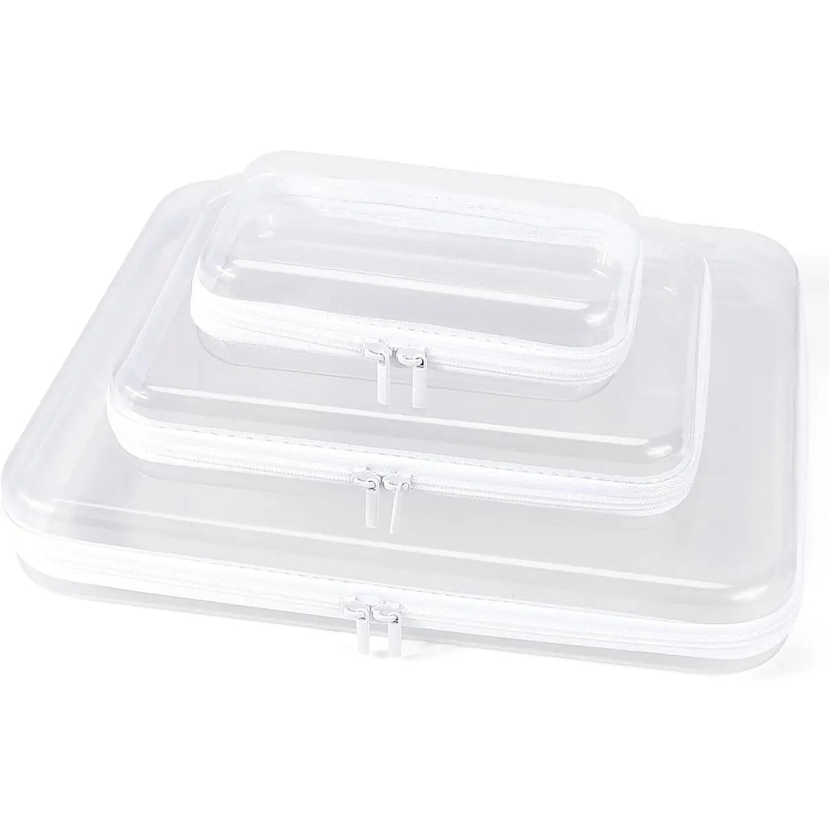 6 Pcs Clear Hard Zipper Case Hard Plastic Zipper Pouches Transparent Makeup Bag Pencil Pouches for Travel Snacks Christmas Trinket Storage Organizer Box(Clear,Three Sizes)