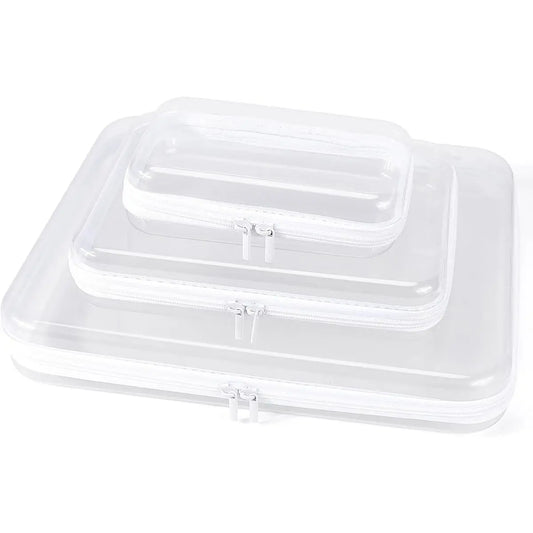 6 Pcs Clear Hard Zipper Case Hard Plastic Zipper Pouches Transparent Makeup Bag Pencil Pouches for Travel Snacks Christmas Trinket Storage Organizer Box(Clear,Three Sizes)