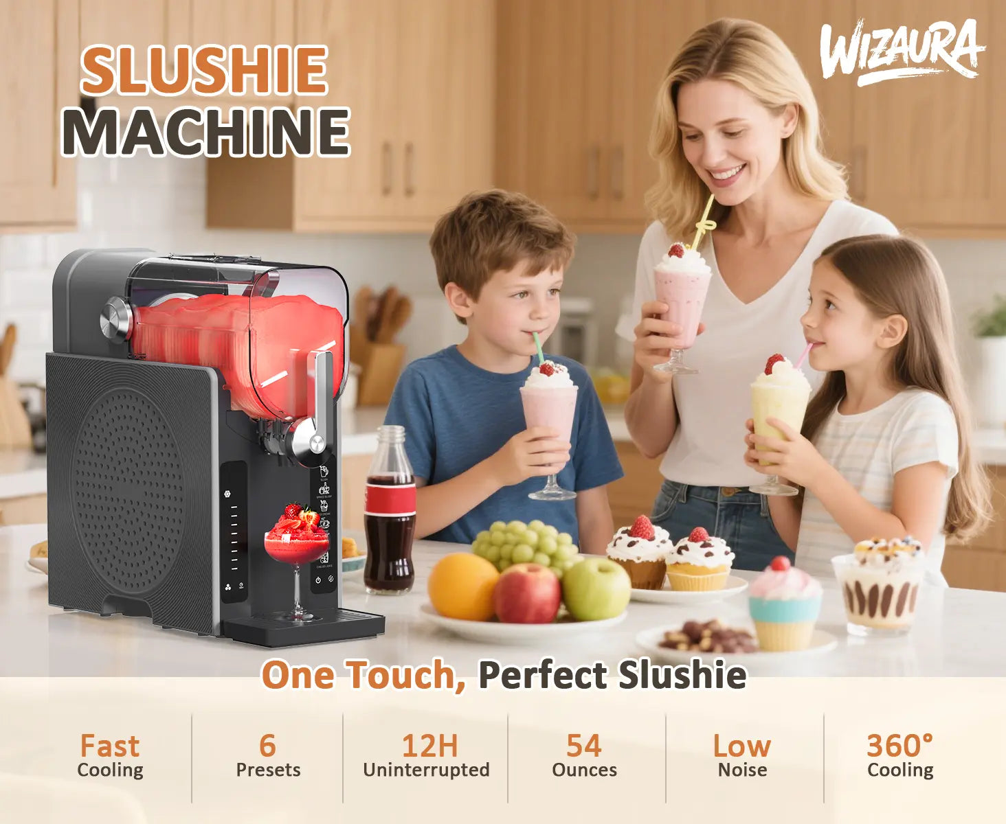 Wizaura Slushie Machine Live – Best Party Gift, 54Oz No Ice Needed, 6 Preset All-In-One Frozen Drink Maker W/ Auto-Clean & Temp Display | Perfect for Margaritas, Smoothies, Ice Cream, Milksh
