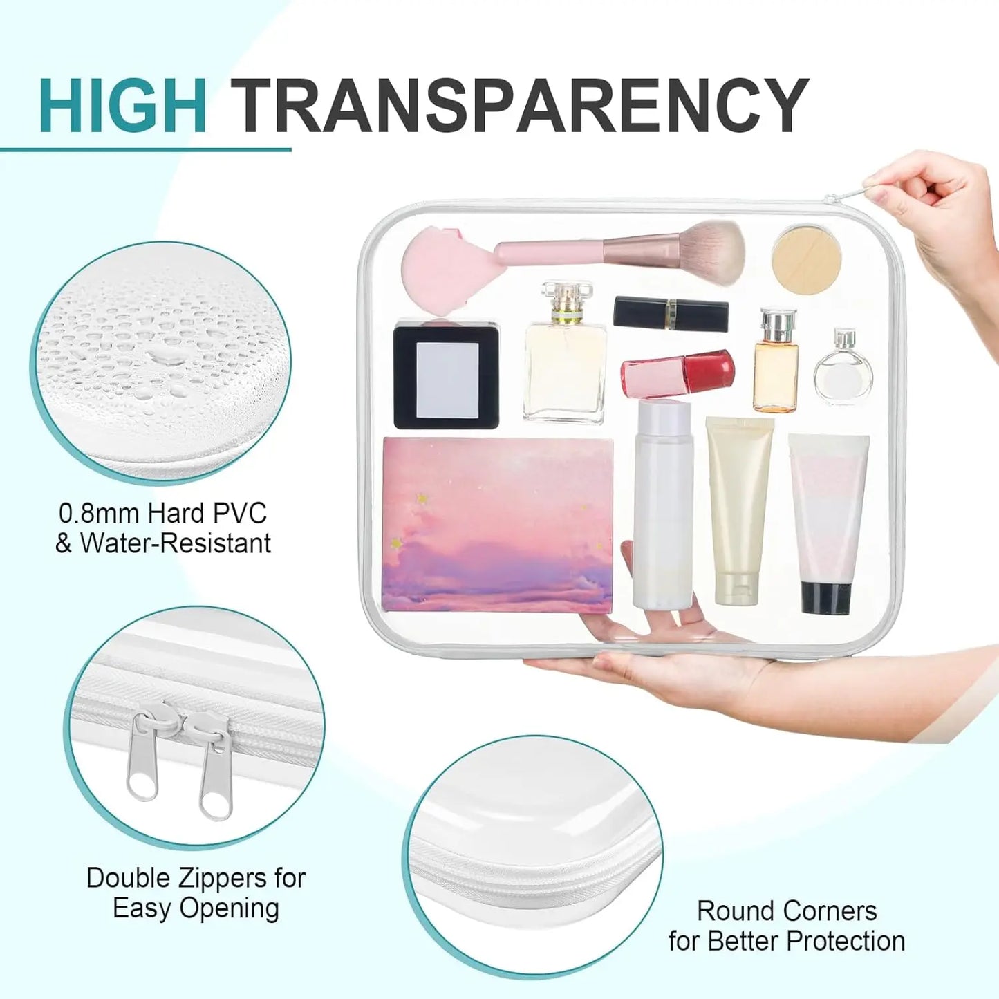 6 Pcs Clear Hard Zipper Case Hard Plastic Zipper Pouches Transparent Makeup Bag Pencil Pouches for Travel Snacks Christmas Trinket Storage Organizer Box(Clear,Three Sizes)