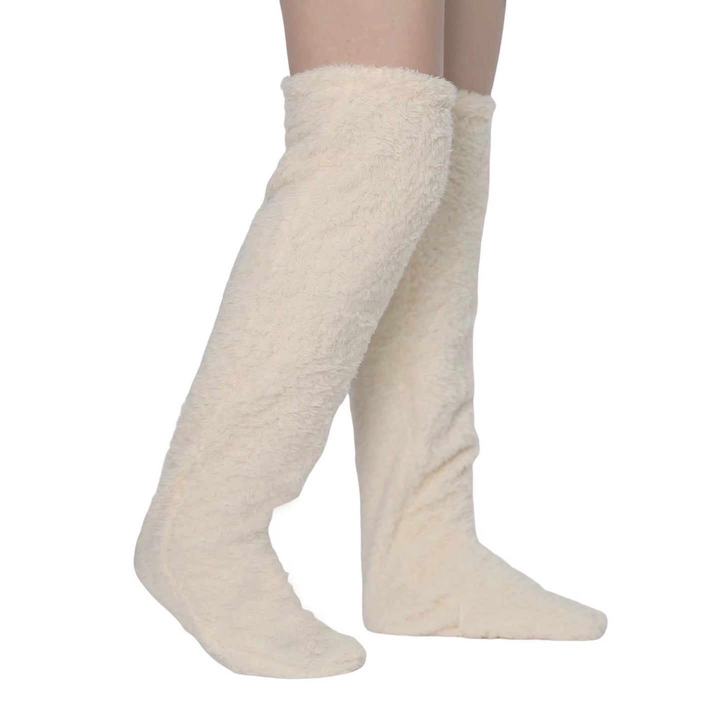 Hot Fluffy Thigh High Socks for Pregnant Women Elderly Legs Snuggle Long Paws Fuzzy Leggings over Knee Slippers Hairy Stockings