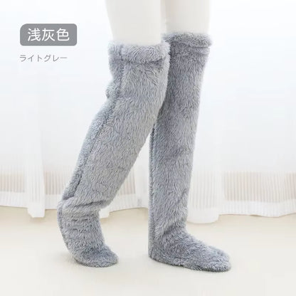 Hot Fluffy Thigh High Socks for Pregnant Women Elderly Legs Snuggle Long Paws Fuzzy Leggings over Knee Slippers Hairy Stockings