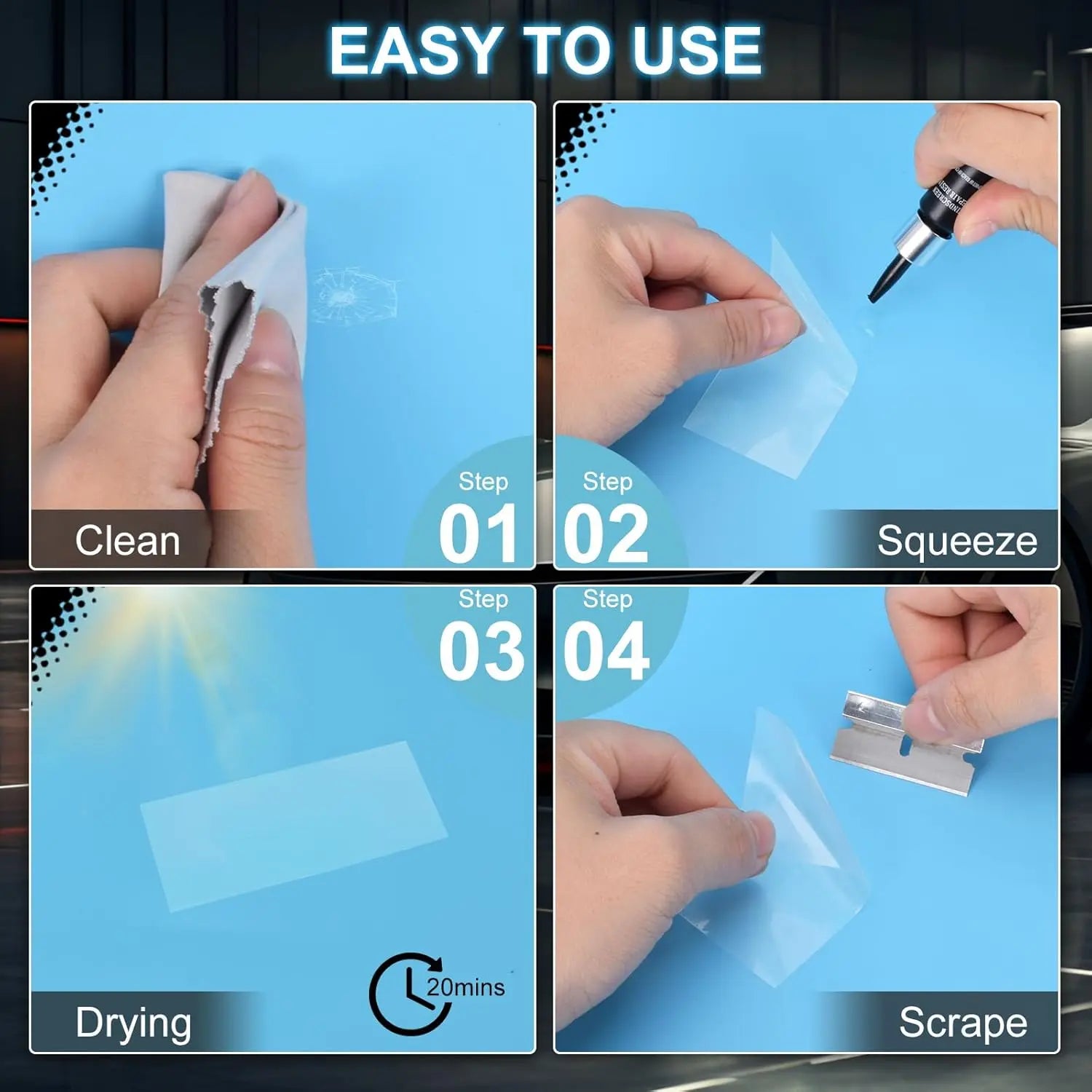 Windshield Crack Chip Repair Kit: 2 Bottles Quick Fix Car Windows Glass Tool Used for Car Star Shaped Scratches
