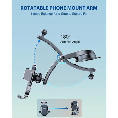 Phone Holder Mount for Car [Strong Suction] Hands-Free Universal Cell Phone Mounts For, 360° Rotation Extendable Mobile Car Holder for Smartphones