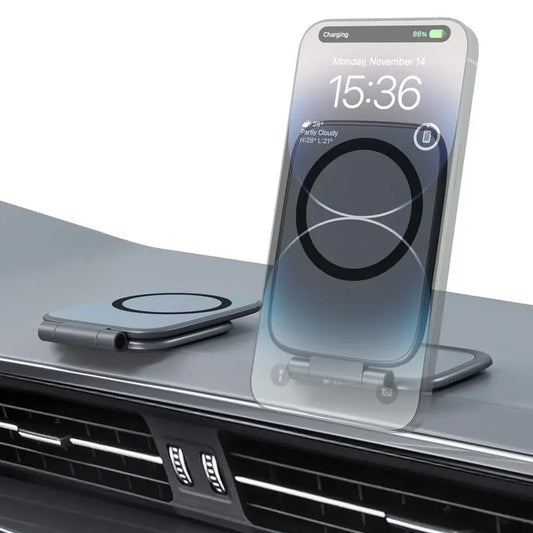 New Model Car Phone Holder: Foldable Magnetic Anti-Shake Navigation Stand, Universal Automotive Mount for Tesla & All Vehicles, Must-Have Driving Accessory with Strong Grip.