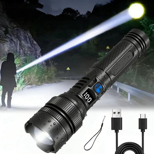 2-In-1 Strong Flashlight (Power Bank), Digital Display Ofpower, Rechargeable, Zoomable,, X4Waterproof,Adjustable Brightness Flash Light for Outdoor, Emergency,Camping Accessories, Black Tiktokshopspringglowup