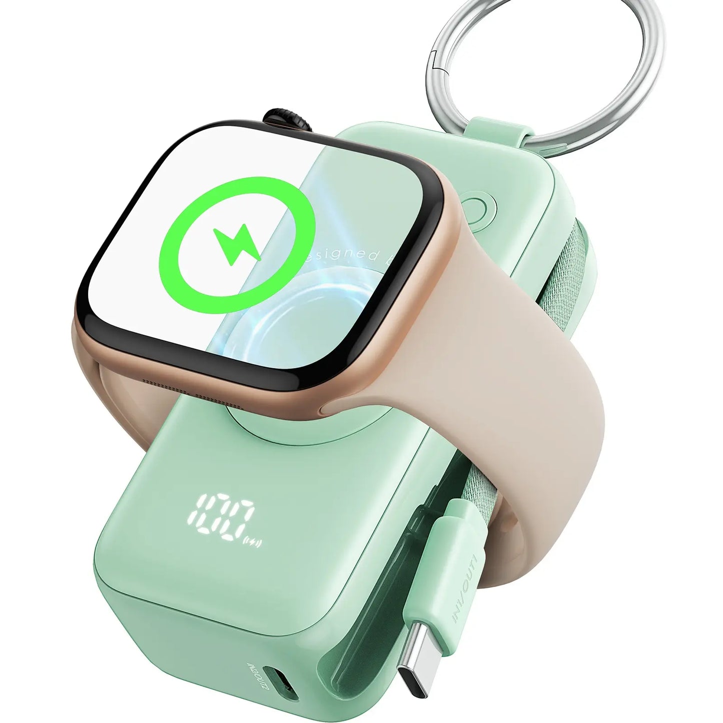INIU P81 Snapgo Mini 5000Mah Power Bank with Keychain for Apple Watch Ultra SE 2/3 Series Iphone Air 8 ~ 17 Airpods Series 20W Built-In USB C Cable Fast Charge Portable Charger Travel EDC Battery Pack Phone Charger Valentine'S Day Girls Mom Couple Gift