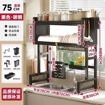 Multi-Functional Kitchen Sink Countertop Organizer Dish Drying Rack with Water Drainage Space-Saving Storage Essential